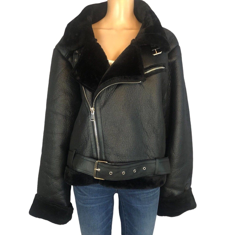 Pretty Little Thing Plus Aviator Jacket Faux Fur Lined Belted